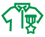 A green icon of a shirt with a military medal.