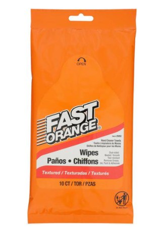 An orange package with the words "Fast Orange Wipes."